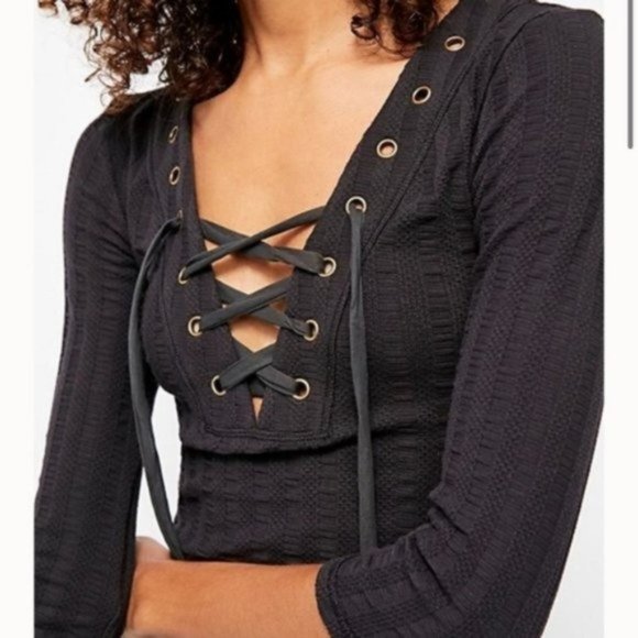 Free People Tops - Free People Ice Cold Lace-Up Top Black